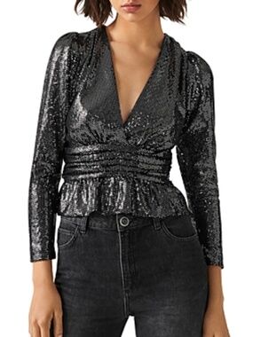 Ba&sh Mae Sequins Top with a V Neckline in size 8